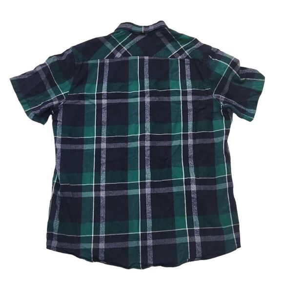 Men's Size XL Navy Green Plaid Short Sleeve Button Down Flannel Shirt - Picture 3 of 5